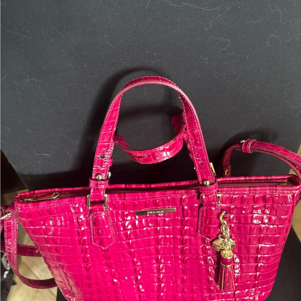 Brahmin Pink Shoulder Bag with Crocodile Embossing